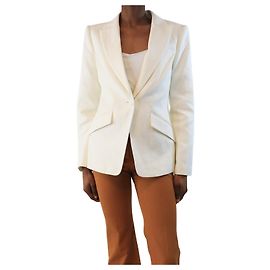 Roland Mouret Cream single-breasted linen-blend blazer - size UK 6 Cream