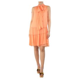 See by Chloé Lachsfarbiges, gestuftes Chiffon-Midikleid - Größe UK 10 Orange