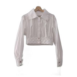 Chanel La Pausa Long Sleeve Silk Cotton Blouse White White