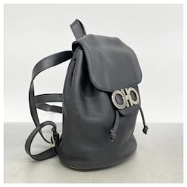 Salvatore Ferragamo-Salvatore Ferragamo Black Leather Backpack-Black