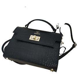 Abaco Sandy Kelly Bolsa Transversal Preta Couro Estampa Crocodilo Preto