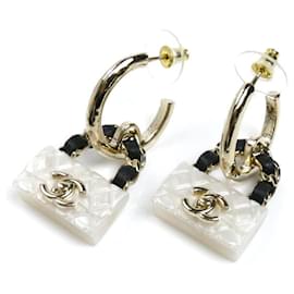 Chanel-Chanel Gold Plated Leather Resin Hoop Earrings-Other