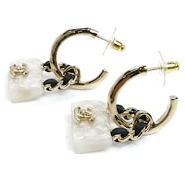 Chanel-Chanel Gold Plated Leather Resin Hoop Earrings-Other