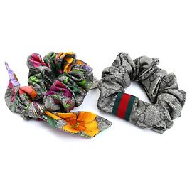 Conjunto de scrunchies de seda GG de GUCCI Roja Beige Verde