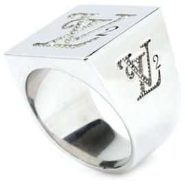 Louis Vuitton-Louis Vuitton Metal Rhinestone Berg Squared LV Strass Ring-Silvery