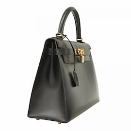 Hermès-Sac à main Hermes Kelly 28 en cuir de veau noir-Noir