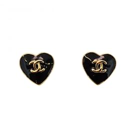Chanel-Chanel Black and Champagne Gold Stud Earrings-Black,Golden
