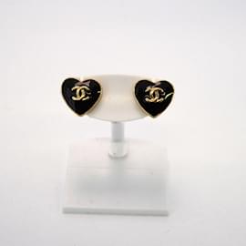 Chanel-Chanel Black and Champagne Gold Stud Earrings-Black,Golden
