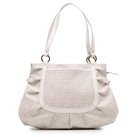Fendi-Fendi White Large Zucca Spalmati Chef Shopper Tote-White