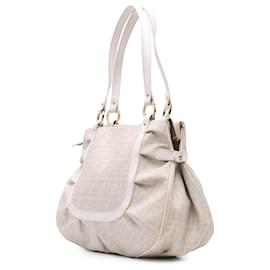 Fendi-Fendi White Large Zucca Spalmati Chef Shopper Tote-White