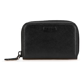 Prada-Prada Black Saffiano Zip Coin Pouch-Black