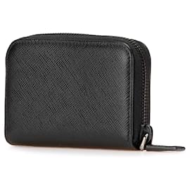 Prada-Prada Black Saffiano Zip Coin Pouch-Black