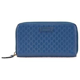 Gucci-Gucci Blue Microguccissima Zip Around Long Wallet-Blue