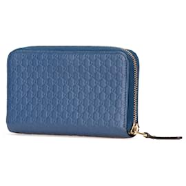 Gucci-Gucci Blue Microguccissima Zip Around Long Wallet-Blue