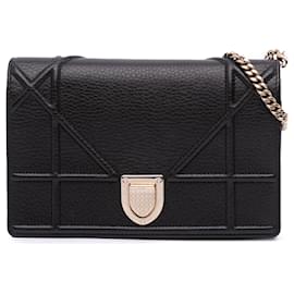 Dior-Dior Black Grained Calfskin Diorama Wallet on Chain-Black