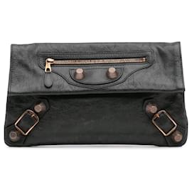 Balenciaga-Pochette enveloppe Balenciaga Motocross Giant 21 en agneau noir-Noir