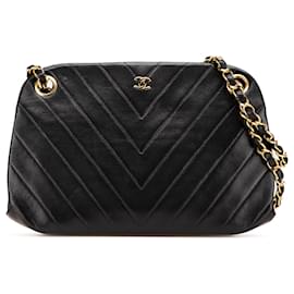 Chanel-Chanel Black CC Chevron Lambskin Frame Chain Shoulder Bag-Black