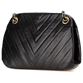 Chanel-Chanel Black CC Chevron Lambskin Frame Chain Shoulder Bag-Black