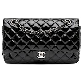 Chanel-Chanel Black Medium Classic Patent Double Flap-Black