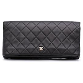Chanel-Chanel Black CC Quilted Lambskin Foldover Clutch-Black