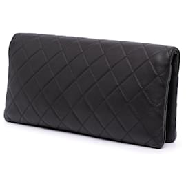 Chanel-Chanel Black CC Quilted Lambskin Foldover Clutch-Black