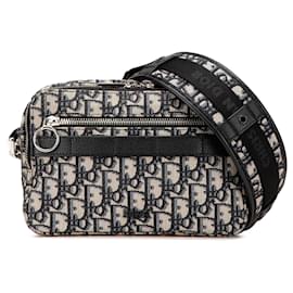 Dior-Dior Blue Oblique Canvas Safari Crossbody-Blue,Navy blue