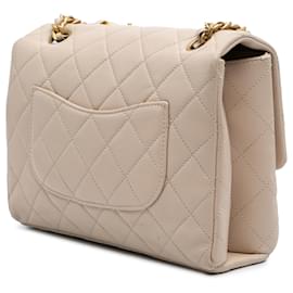 Chanel-Chanel Brown Quilted Lambskin Chaine Lettre Square Flap-Brown,Beige