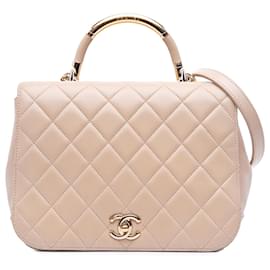 Chanel-Chanel Brown Medium Quilted Lambskin Carry Chic Flap-Brown,Beige