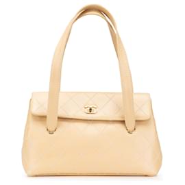 Chanel-Chanel Brown CC Calfskin Wild Stitch Flap Shoulder Bag-Brown,Beige