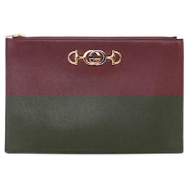 Gucci-Gucci Red Leather Zumi Zip Pouch-Red,Dark red