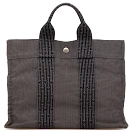 Hermès-Hermès Toile Herline PM Grise-Marron