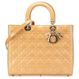 Dior-Dior Brown Large Patent Cannage Lady Dior-Brown,Beige