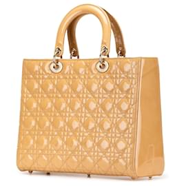 Dior-Dior Brown Large Patent Cannage Lady Dior-Brown,Beige