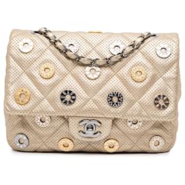 Chanel-Chanel Gold Paris-Dubai Small Perforated Metallic Lambskin Medals Flap-Golden