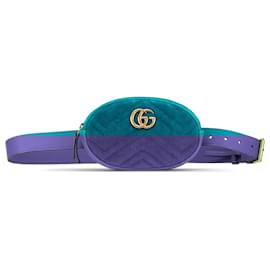 Gucci-Gucci Blue GG Marmont Velvet Matelasse Belt Bag-Blue,Turquoise