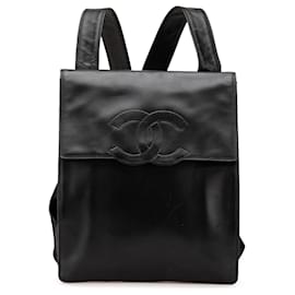 Chanel-Chanel Black CC Lambskin Backpack-Black