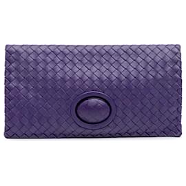 Bottega Veneta-Bottega Veneta Purple Nappa Intrecciato Turn Lock Clutch-Purple,Dark purple