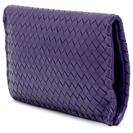 Bottega Veneta-Bottega Veneta Purple Nappa Intrecciato Turn Lock Clutch-Purple,Dark purple