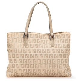 Fendi Brown Zucchino Canvas Tote Brown Beige