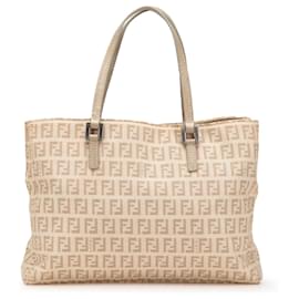 Fendi-Fendi Brown Zucchino Canvas Tote-Brown,Beige