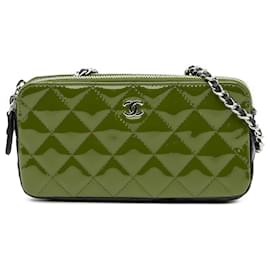 Chanel-Chanel Red Bicolor Patent Double Zip Wallet on Chain-Black,Red