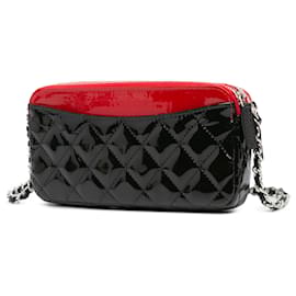 Chanel-Chanel Red Bicolor Patent Double Zip Wallet on Chain-Black,Red