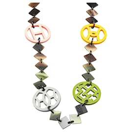 Hermès-Hermès Brown Buffalo Horn and Lacquer Lena Necklace-Other