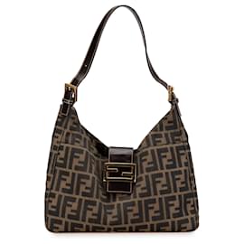 Fendi-Fendi Brown Zucca Canvas Shoulder Bag-Brown