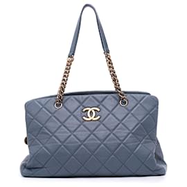 Chanel-Chanel Blue Large Quilted Calfskin CC Crown Tote-Blue,Other
