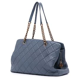 Chanel-Chanel Blue Large Quilted Calfskin CC Crown Tote-Blue,Other