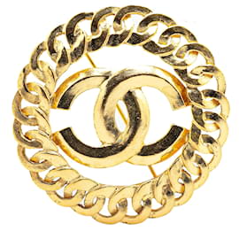 Chanel-Chanel Gold CC Gold Plated Chain Round Brooch-Golden