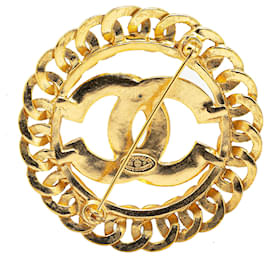 Chanel-Chanel Gold CC Gold Plated Chain Round Brooch-Golden