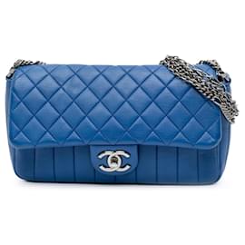 Chanel-Chanel Blue CC Quilted Calfskin Multi Chain Flap-Blue