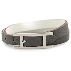 Hermès-Bracelet double tour XS en Epsom gris Hermès-Marron